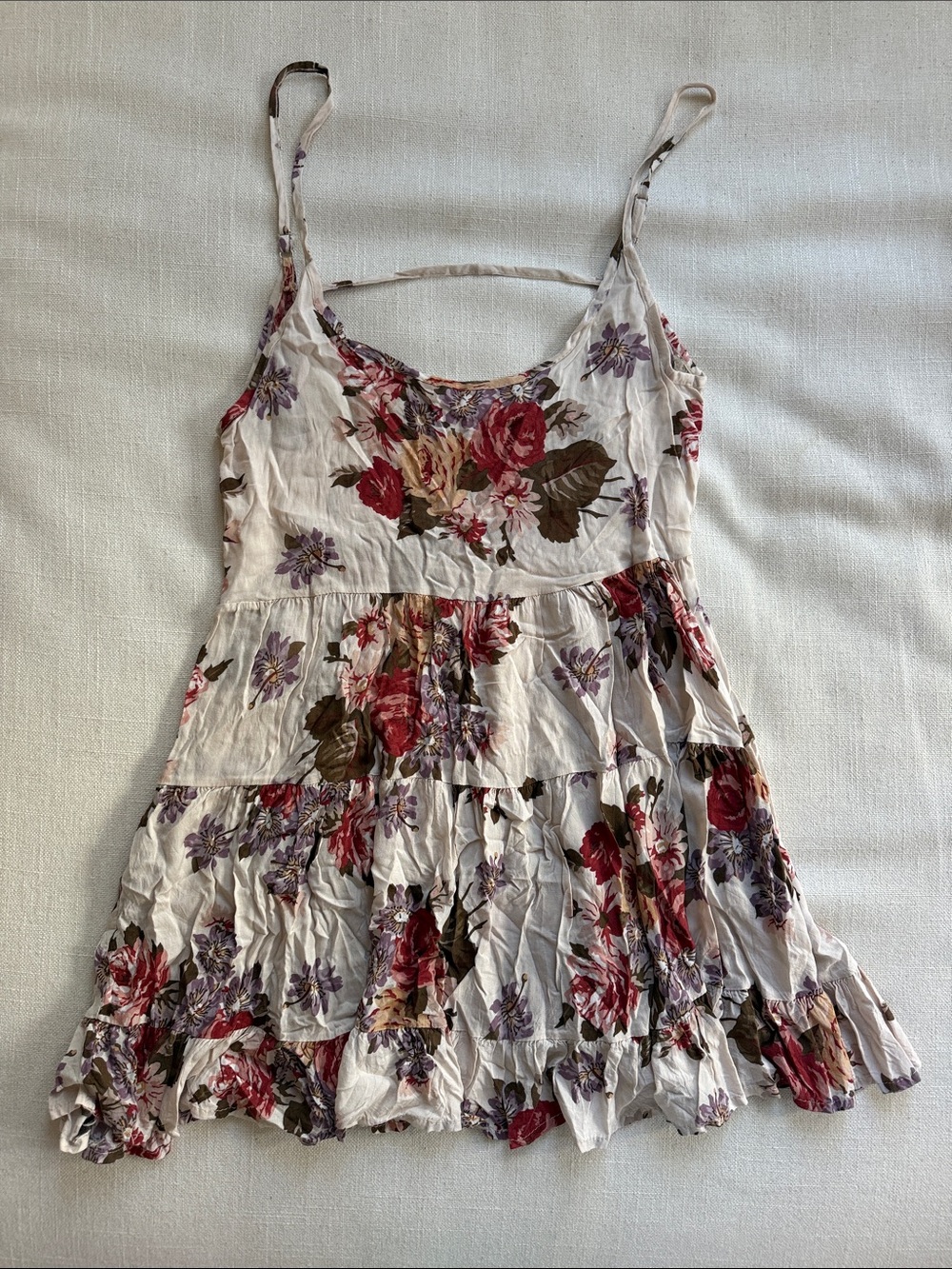 Floral Tiered Sundress in Cream and Red